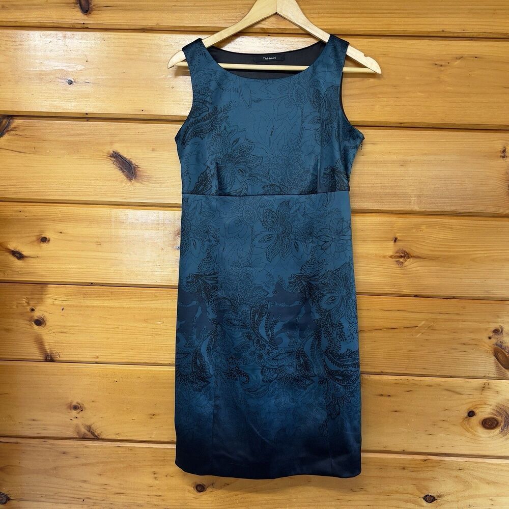 Tahari Teal Black Burnout Ombre Paisley Floral Print Sheath Dress Size 8
